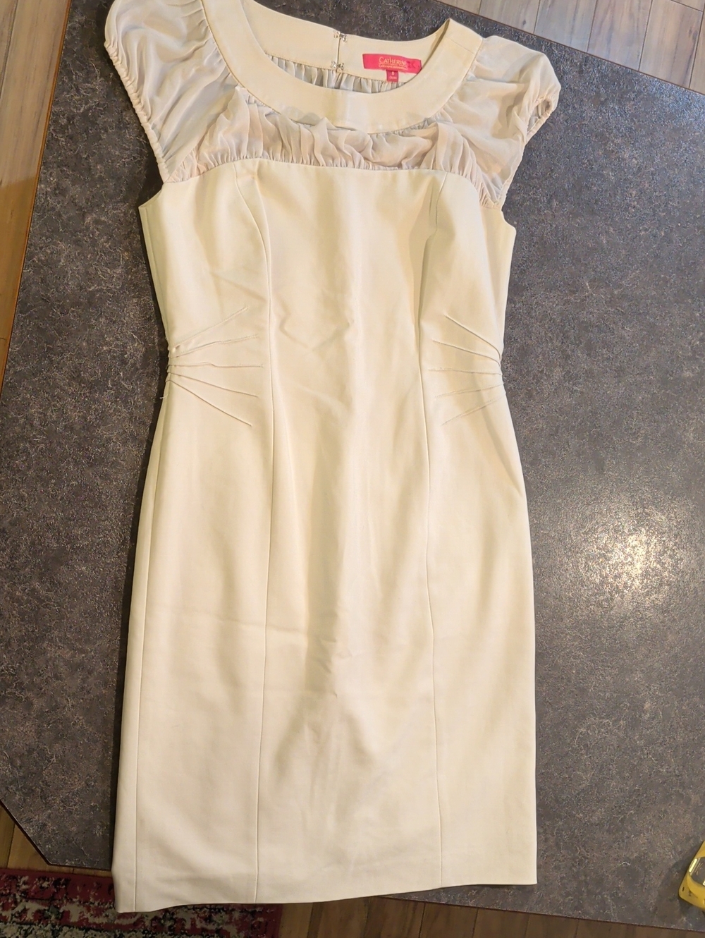 Cream Sheath Dress with Sheer Cap Sleeves